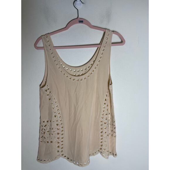 Joie Off White Silk Sleeveless Silk Tank with Embroidered Cut Outs Sz M - Picture 2 of 2